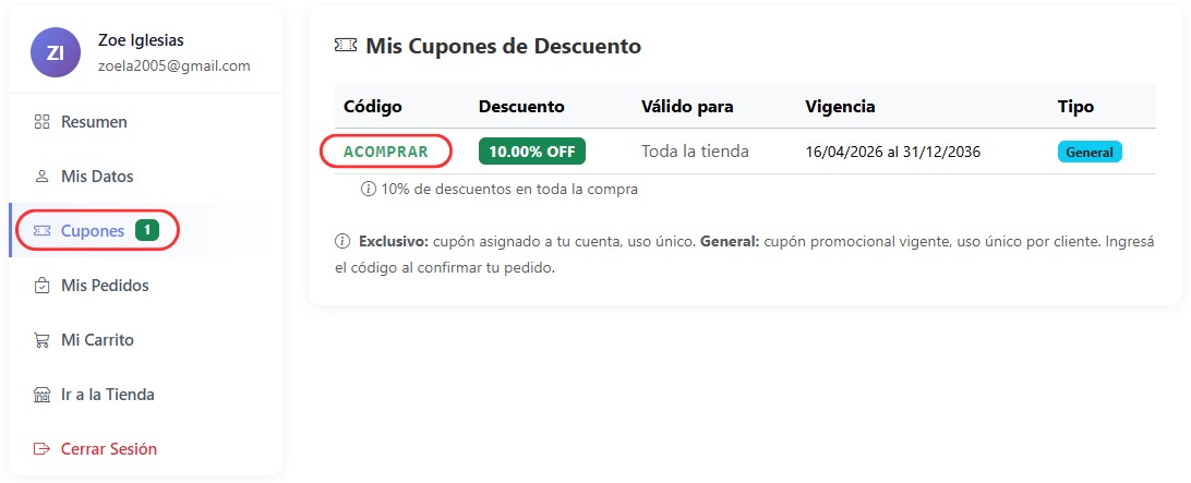 Ejemplo de Cupones de Descuento